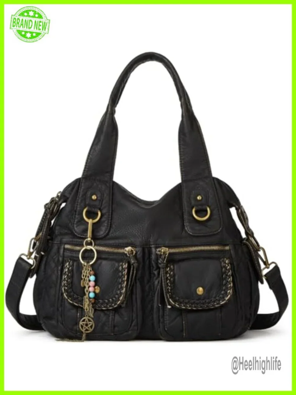 Women Canvas Hobo Purse Multi Pocket Tote Shopper Shoulder Bag Embroidered
